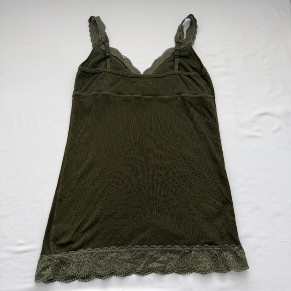 Aeropostale Olive Green Lace Trim Ribbed Tank Top Sleeveless Soft Stretch Cami - Picture 5 of 5